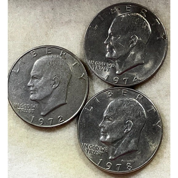 Lot Of 3 Eisenhower One Dollar Coins Ungraded 1972 D 1974 D 1978 - Picture 1 of 10